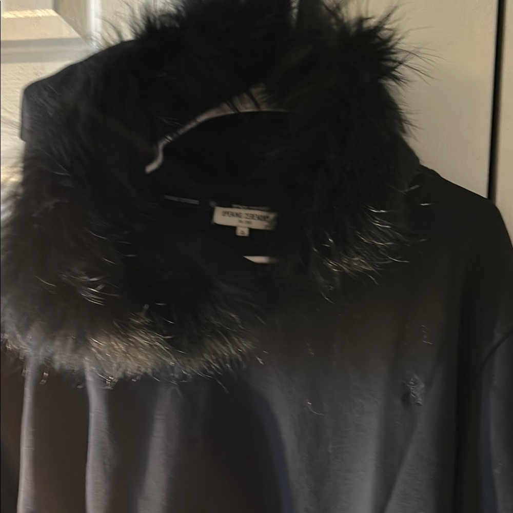 Opening Ceremony Black Fur Collar Cotton/Poly  Hoodie, XL